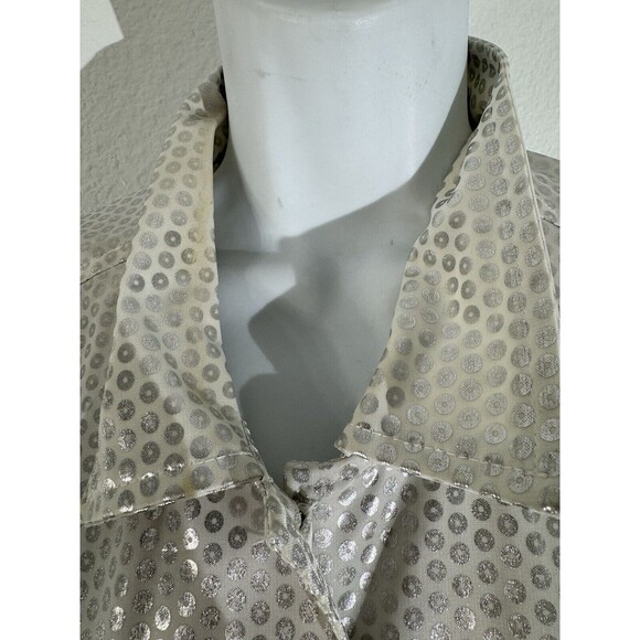 JOUJOU Womens Silver Dot Button Up Metallic Large 100% Cotton Made In USA - Picture 2 of 11